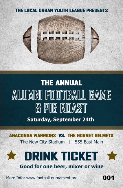 Football Blue Drink Ticket Product Front