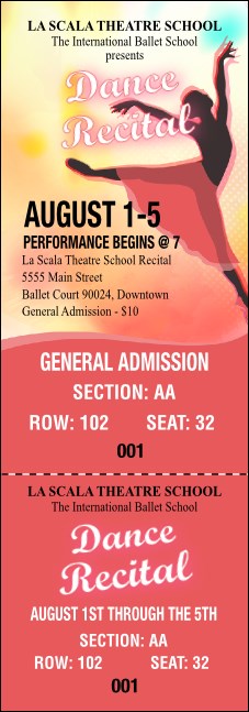 Dance Silhouette Reserved Event Ticket Product Front