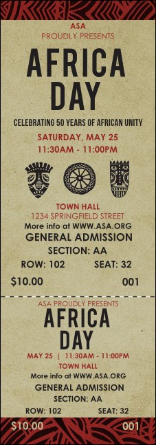 African Theme Reserved Event Ticket Product Front