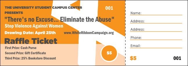 White Ribbon Raffle Ticket 0007 Product Front