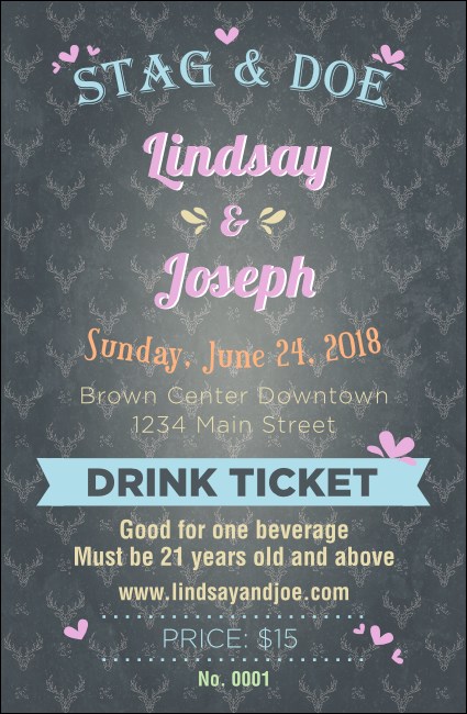 Stag and Doe Pattern Drink Ticket Product Front