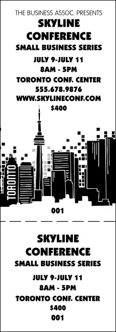 Toronto General Admission Ticket with stub (Black & white) Product Front